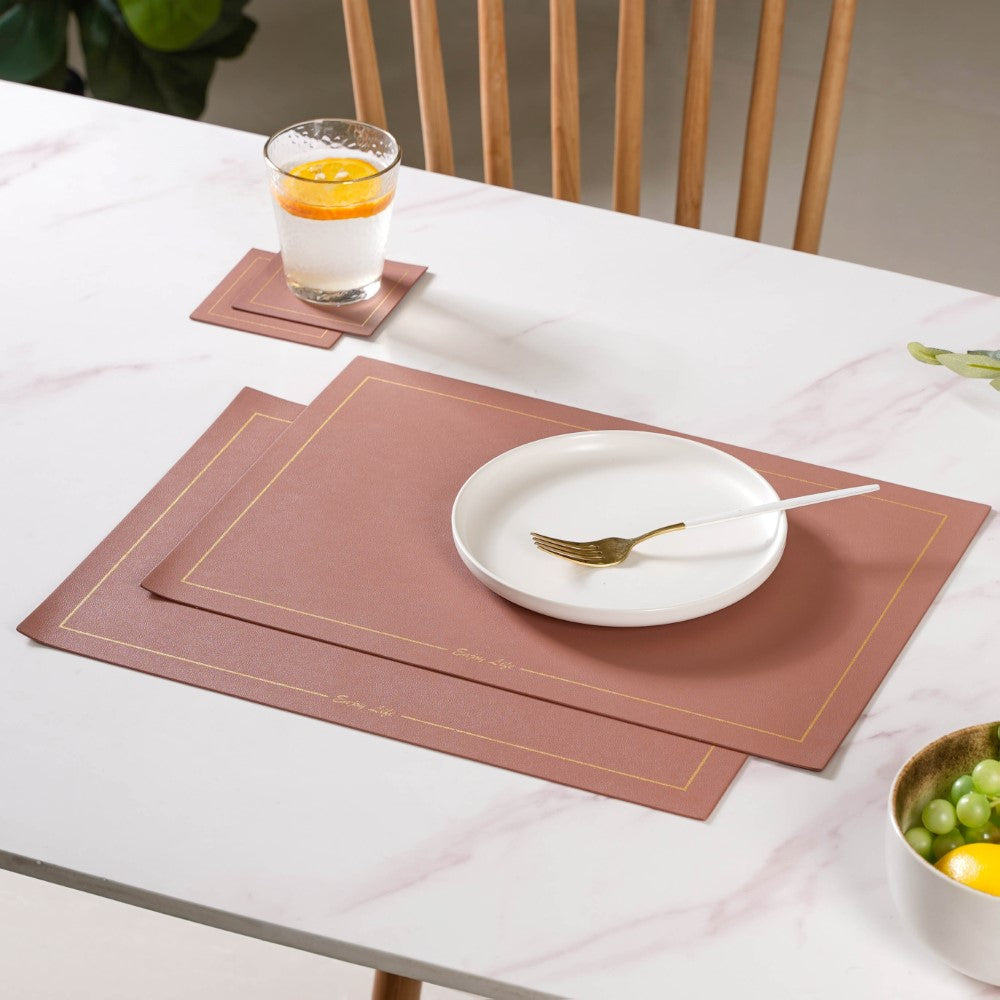 Leather Placemat And Coaster Set of 2 Nestasia