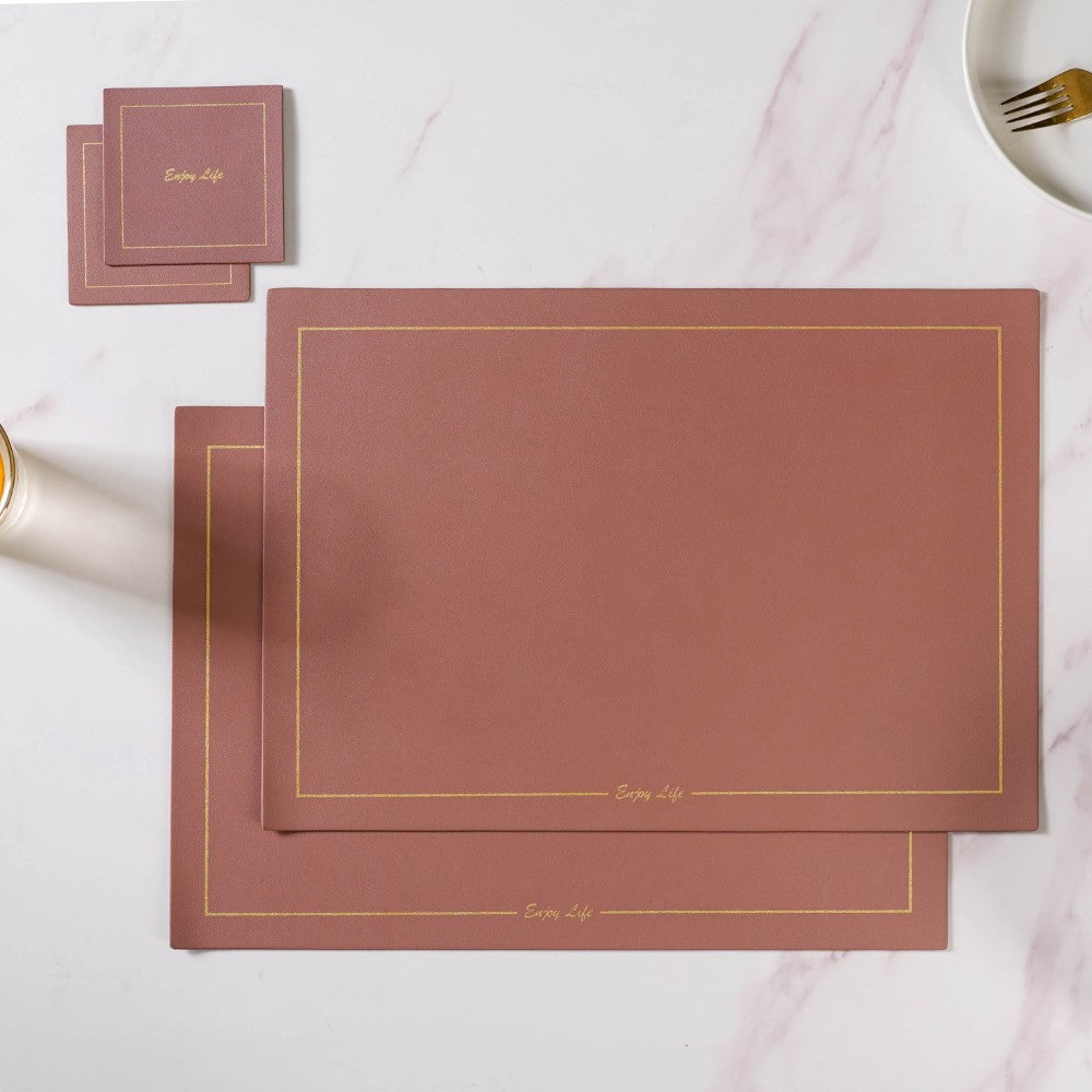 Leather Placemat And Coaster Set of 2 Nestasia