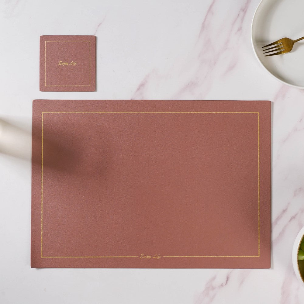 Leather Placemat And Coaster Set of 2 Nestasia