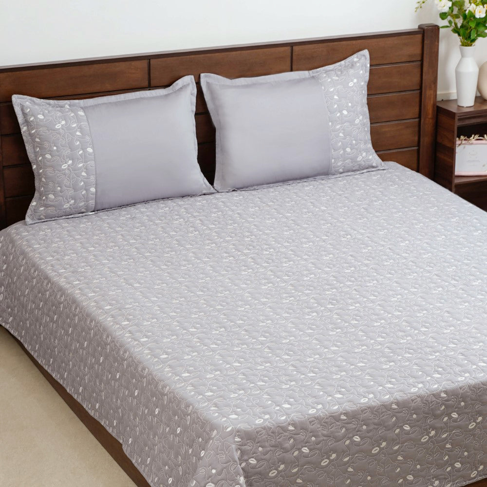 Luxury Embroidered King Size Bed Cover Grey Nestasia