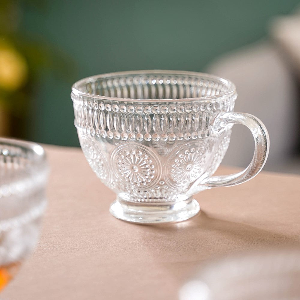 Blossom Embossed Large Glass Cup Set of 4 Nestasia