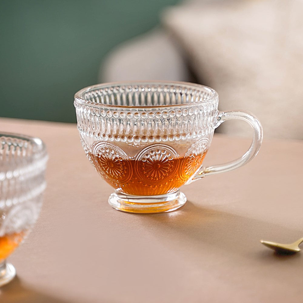 Blossom Embossed Large Glass Cup Set of 4 Nestasia