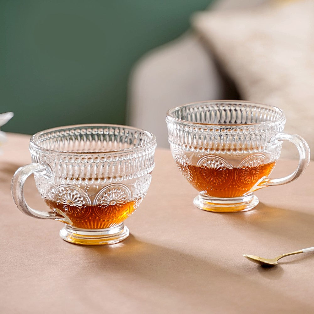 Blossom Embossed Large Glass Cup Set of 4 Nestasia