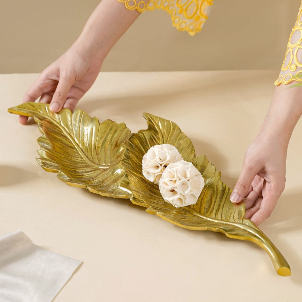 Leaf Platter For Table Decor Gold 20 Inch Nestasia