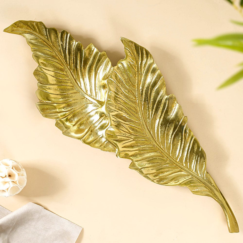 Leaf Platter For Table Decor Gold 20 Inch Nestasia
