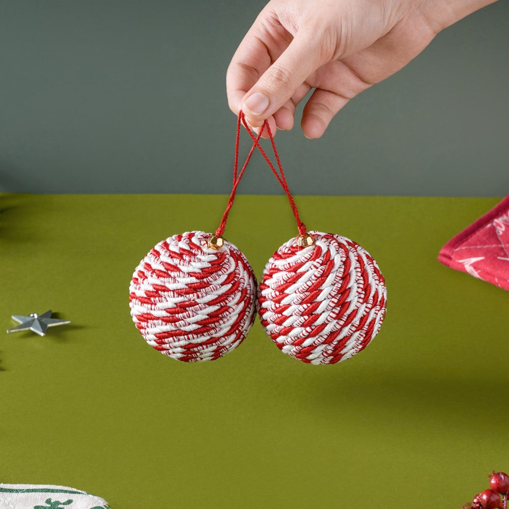 Peppermint Round Candy Bauble Set Of 2