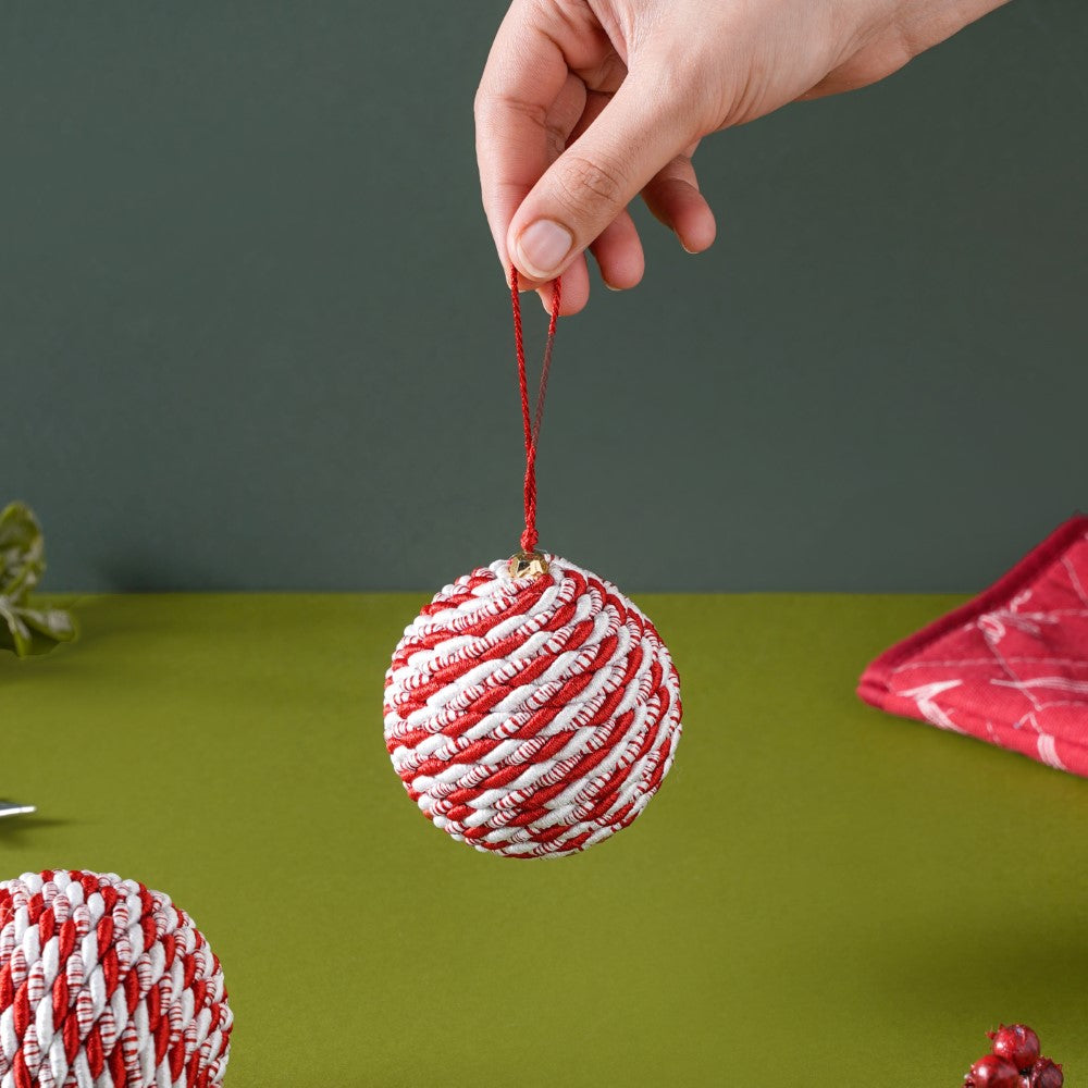 Peppermint Round Candy Bauble Set Of 2