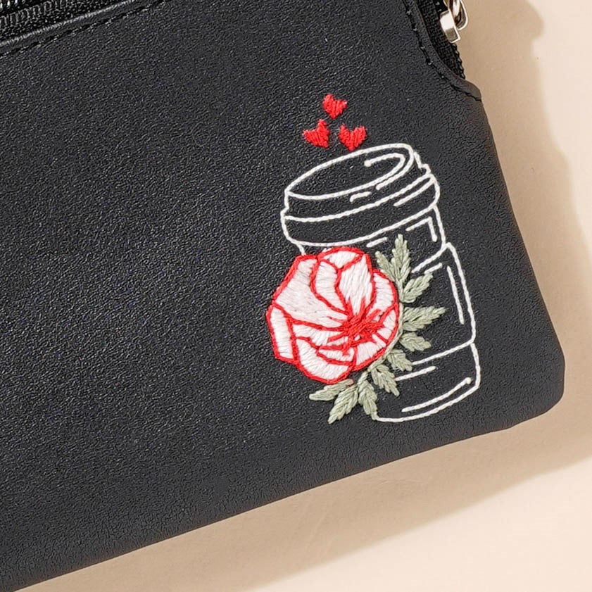 Rose Coffee Mug Coin Pouch Black Nestasia