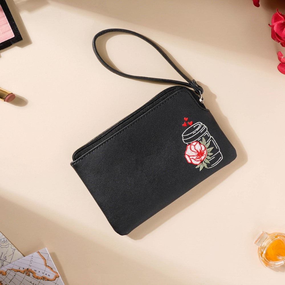 Rose Coffee Mug Coin Pouch Black Nestasia