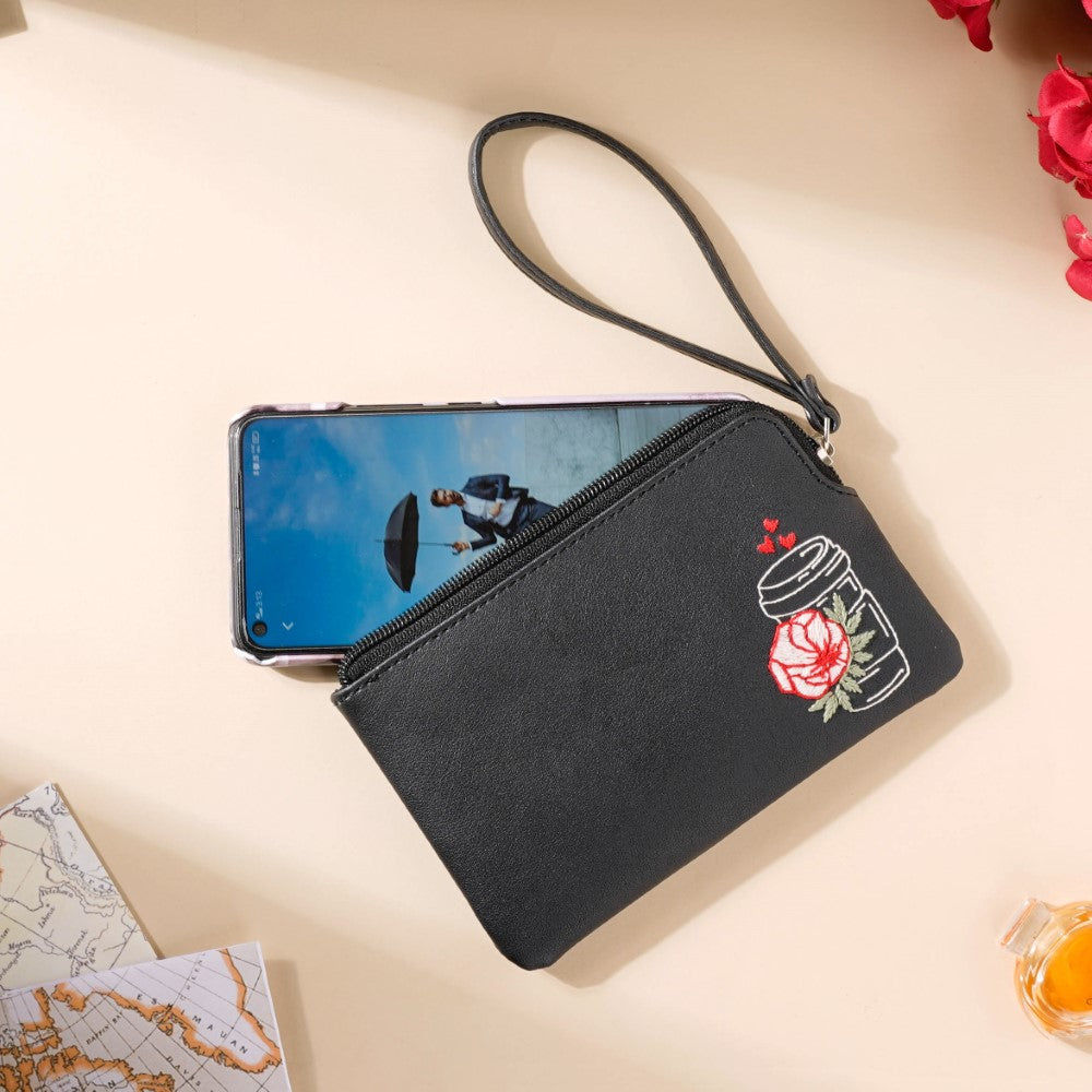 Rose Coffee Mug Coin Pouch Black Nestasia