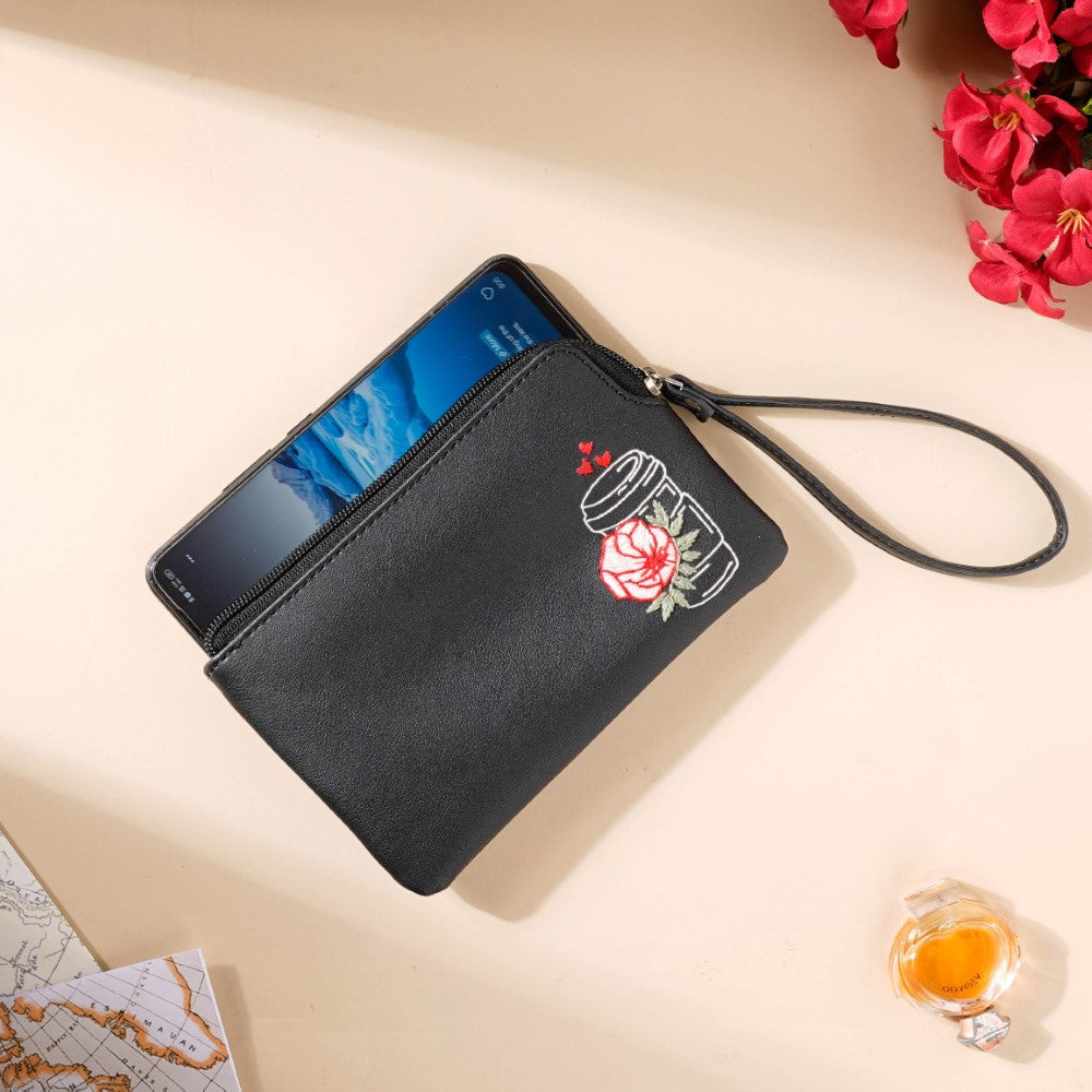Rose Coffee Mug Coin Pouch Black Nestasia