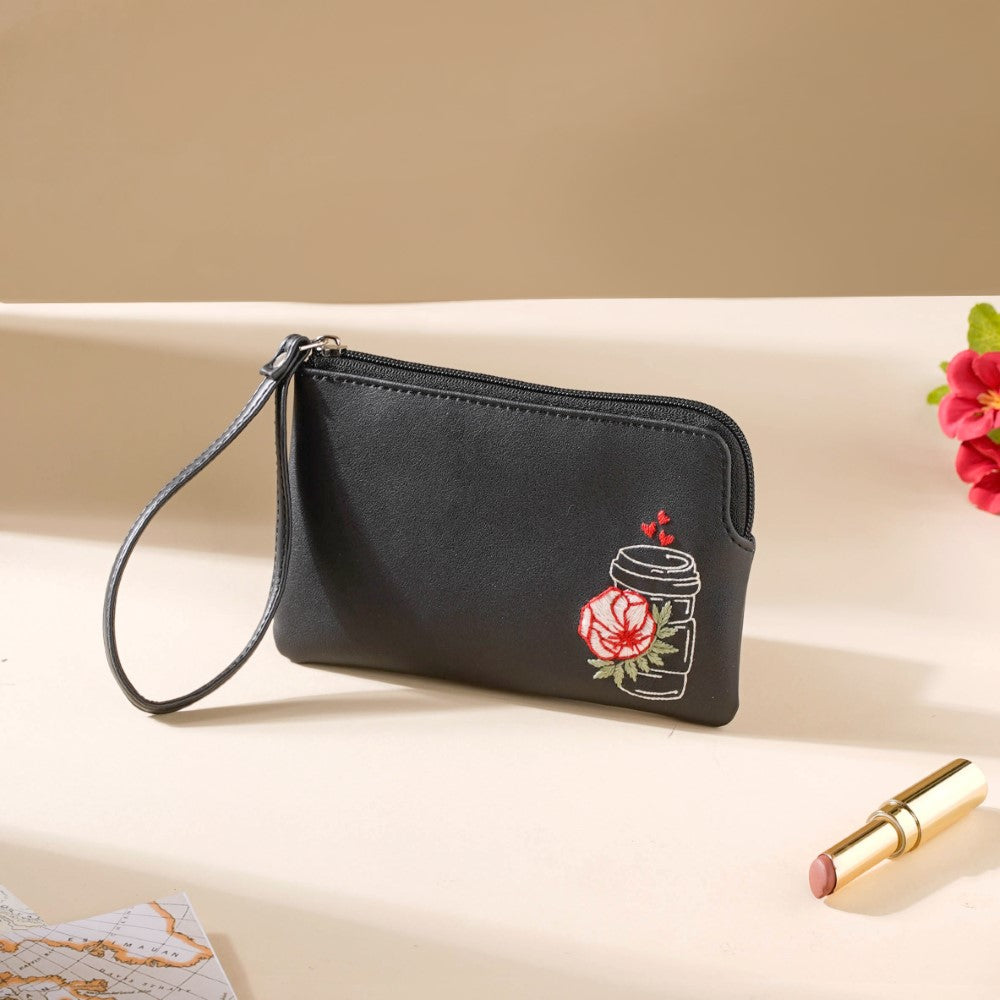 Rose Coffee Mug Coin Pouch Black Nestasia