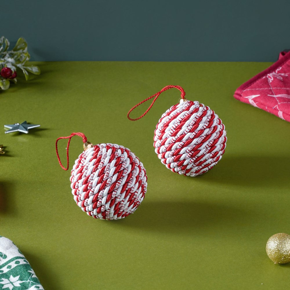 Peppermint Round Candy Bauble Set Of 2