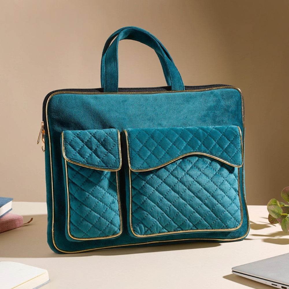 Laptop Bag Luxe Velvet Sleek Dark Green 14 x 10.5 Inch Nestasia