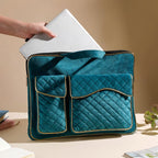 Laptop Bag Luxe Velvet Sleek Dark Green 14 x 10.5 Inch Nestasia