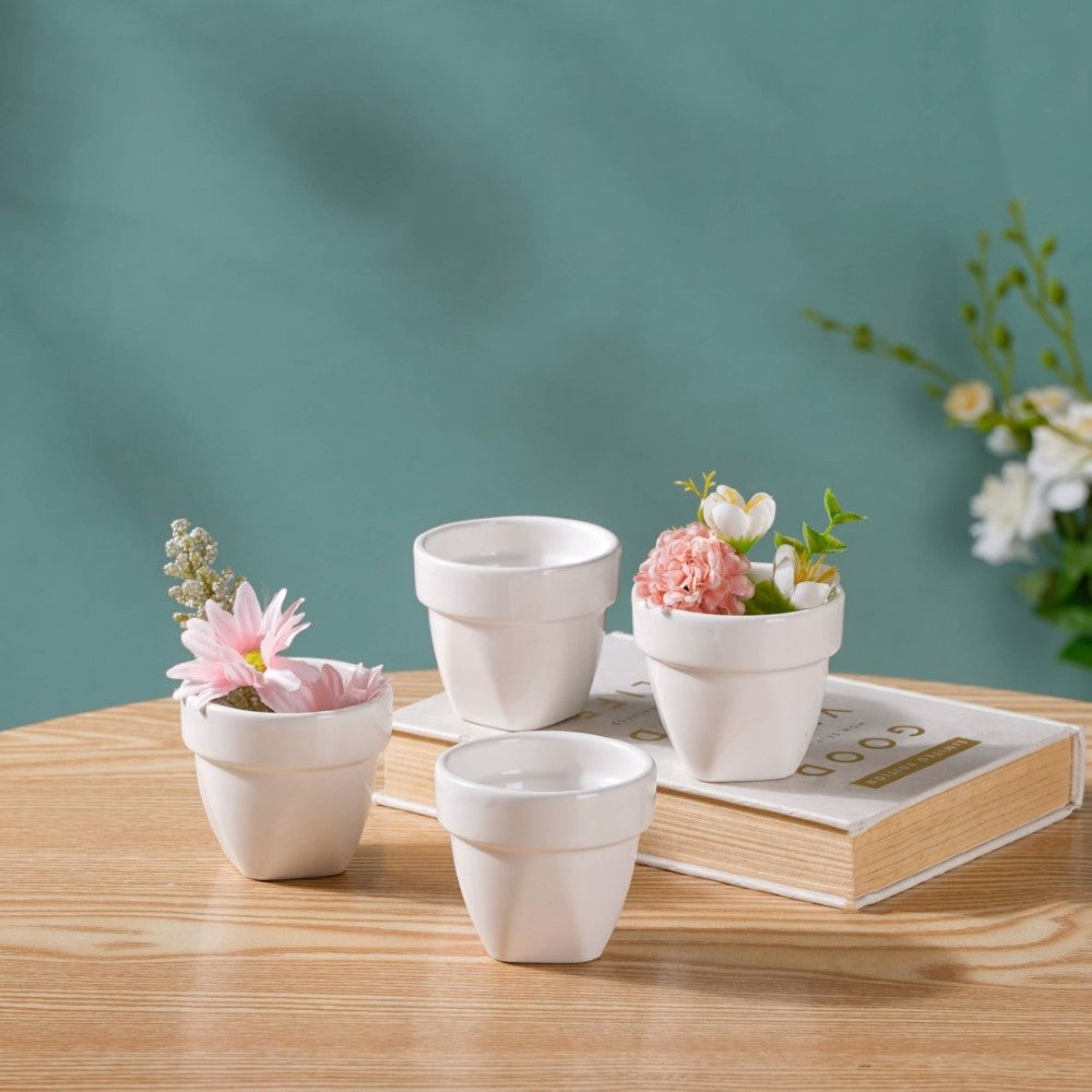 Modern Mini Pot For Decor White Set of 4 Nestasia