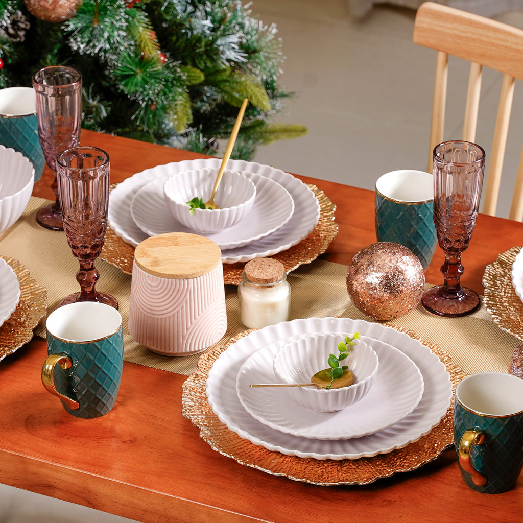 Lilac Scalloped 22 Piece Dinner Set For 6 Nestasia