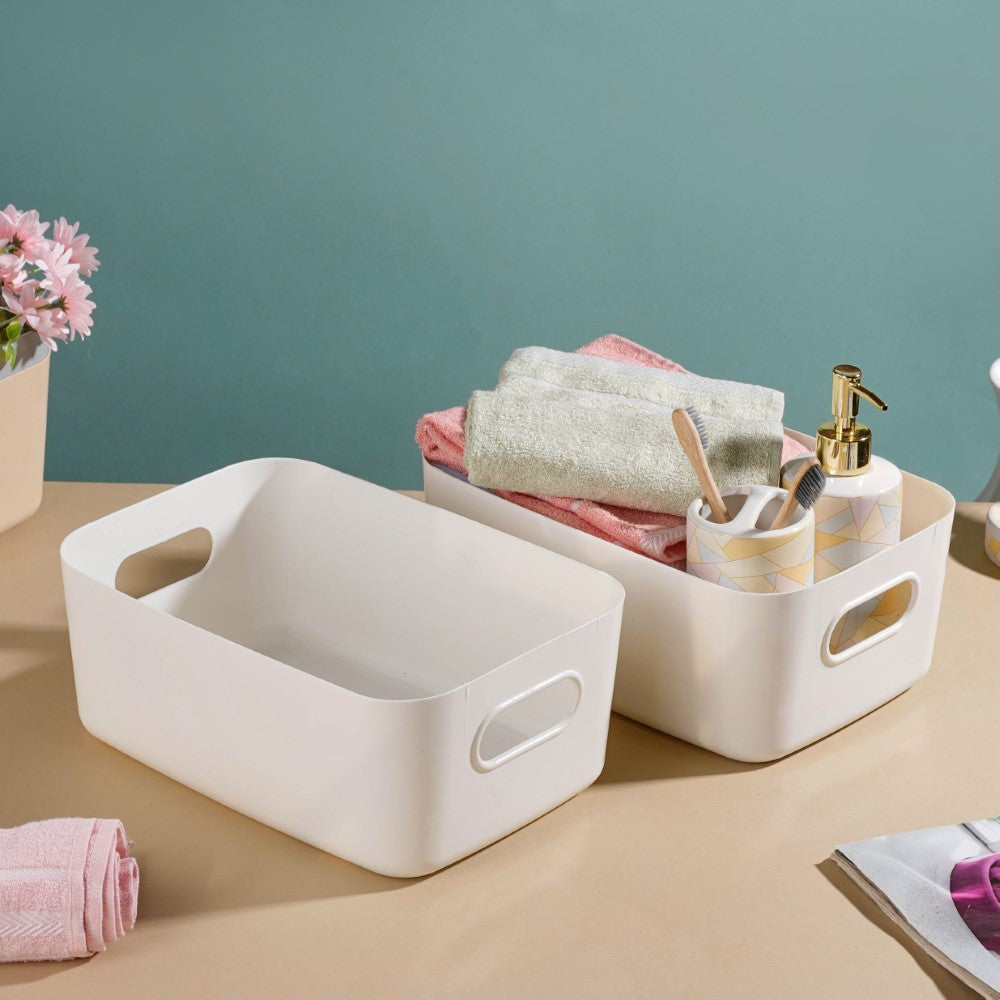 Essentials Storage Basket White Set Of 2 11 Inch Nestasia