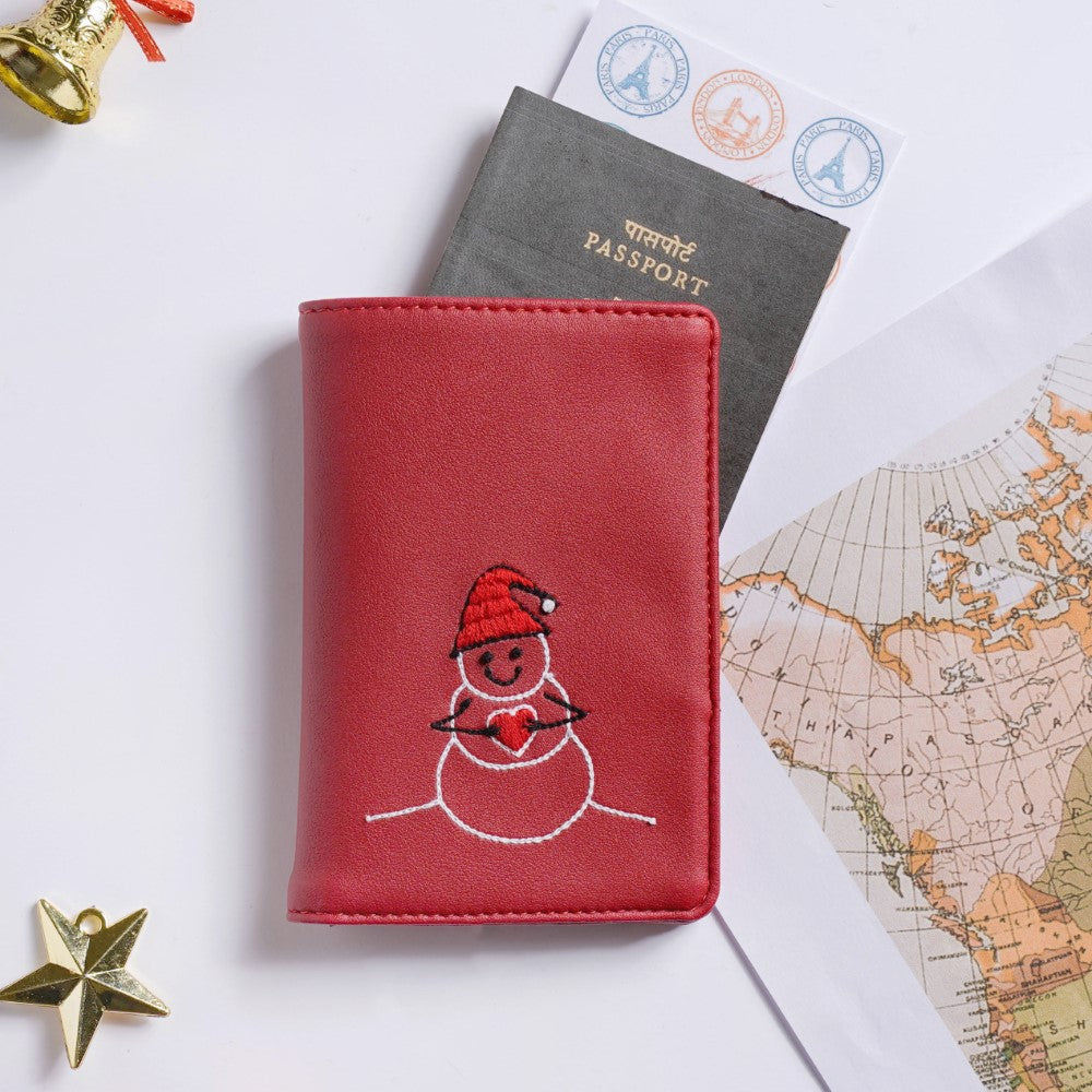 Snowman Embroidered Passport Cover Red Nestasia