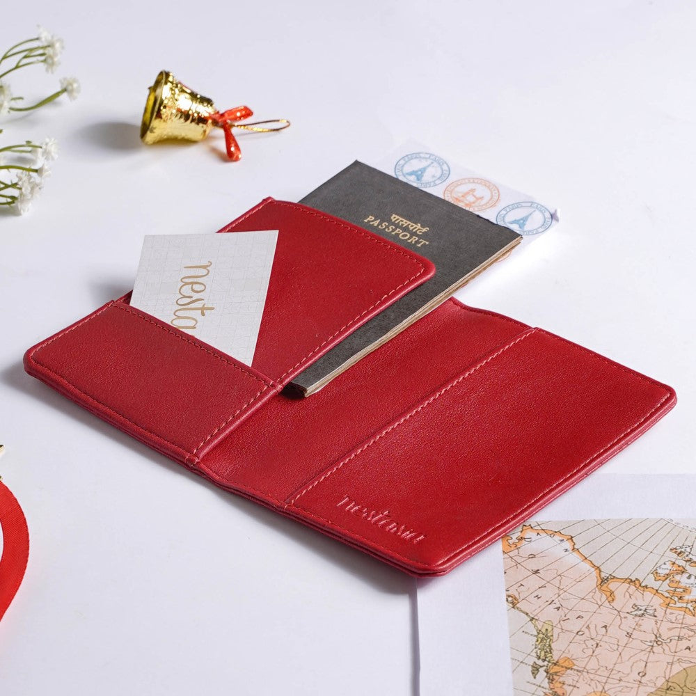 Snowman Embroidered Passport Cover Red Nestasia