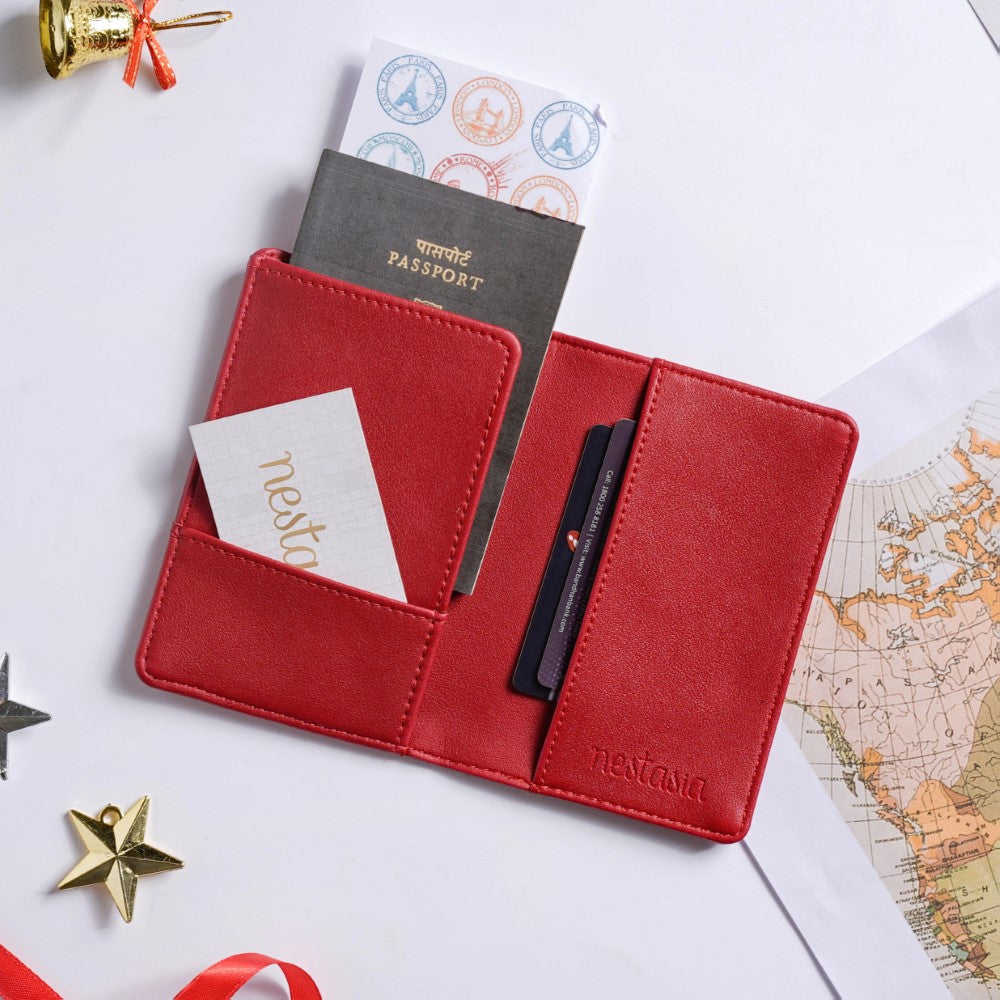 Snowman Embroidered Passport Cover Red Nestasia