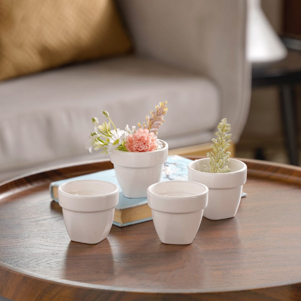 Modern Mini Pot For Decor White Set of 4 Nestasia