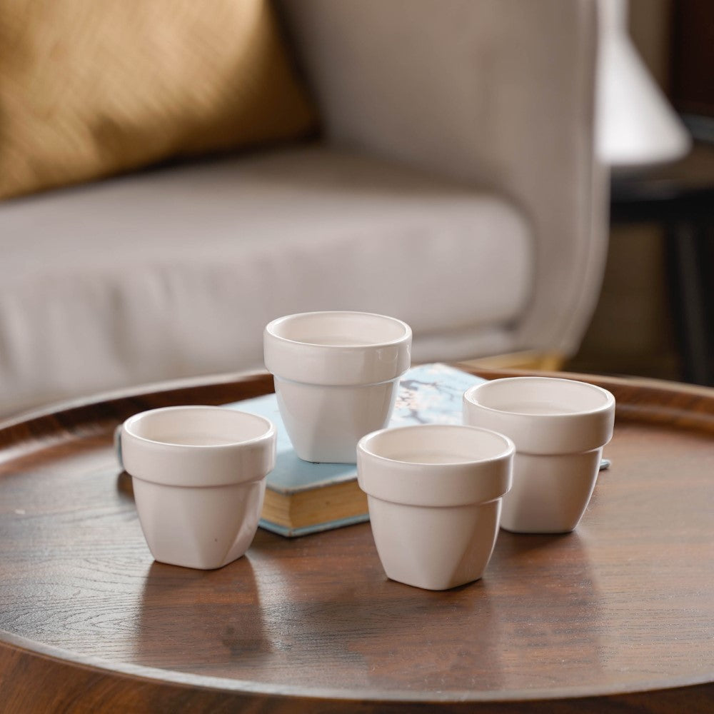 Modern Mini Pot For Decor White Set of 4 Nestasia