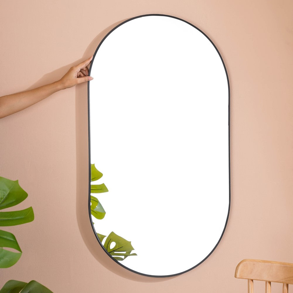 Wall Hanging Oval Mirror Black Large Nestasia