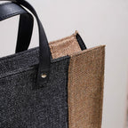 Eco Friendly Jute Lunch Bag Black And Beige 15 x 10 Inch Nestasia