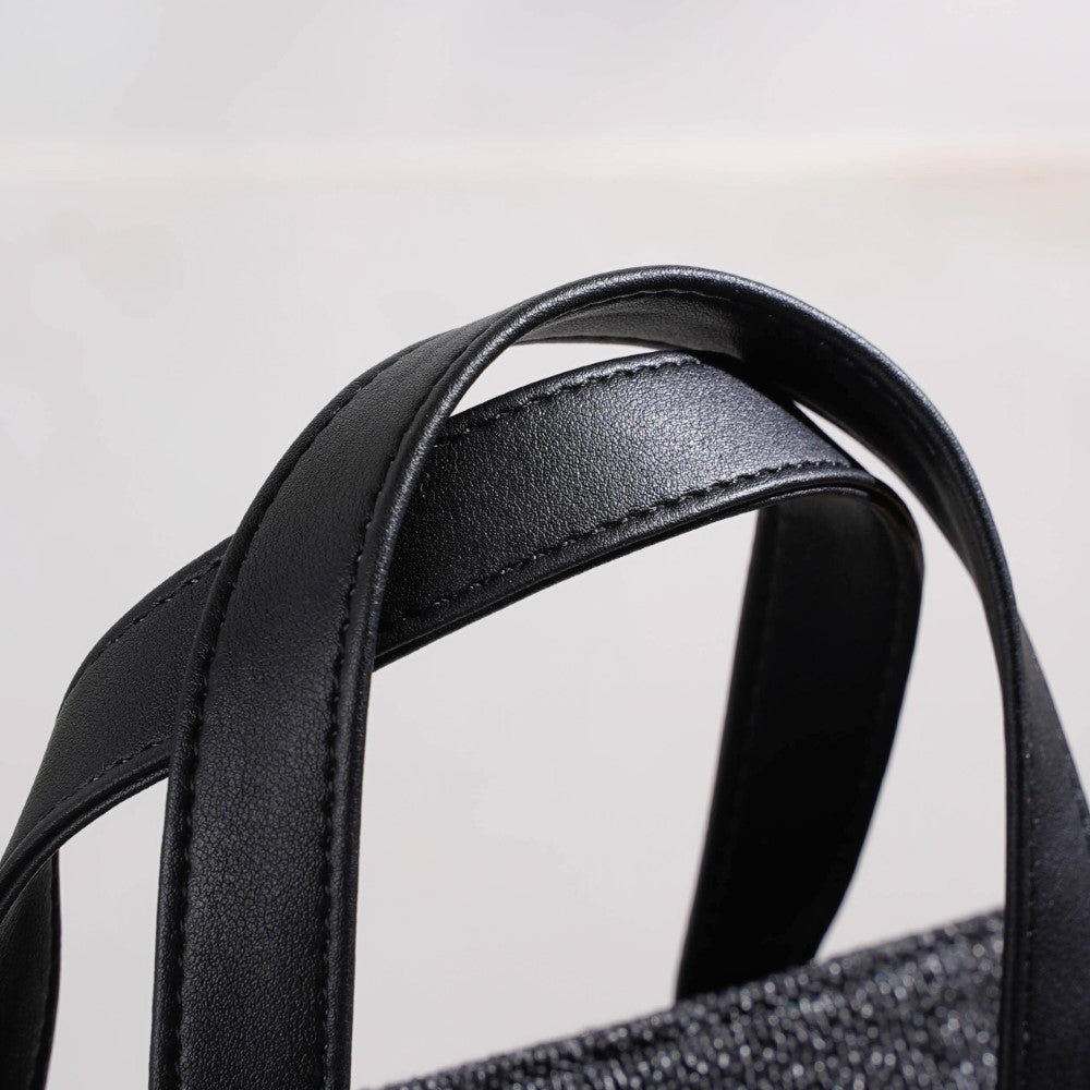 Eco Friendly Jute Lunch Bag Black And Beige 15 x 10 Inch Nestasia