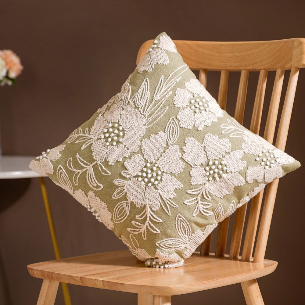 Fiore Sofa Cushion Cover Green 16x16 Inch Nestasia