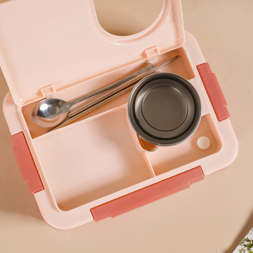 Bento Lunch Box With 4 Compartments Pink 1000ml Nestasia