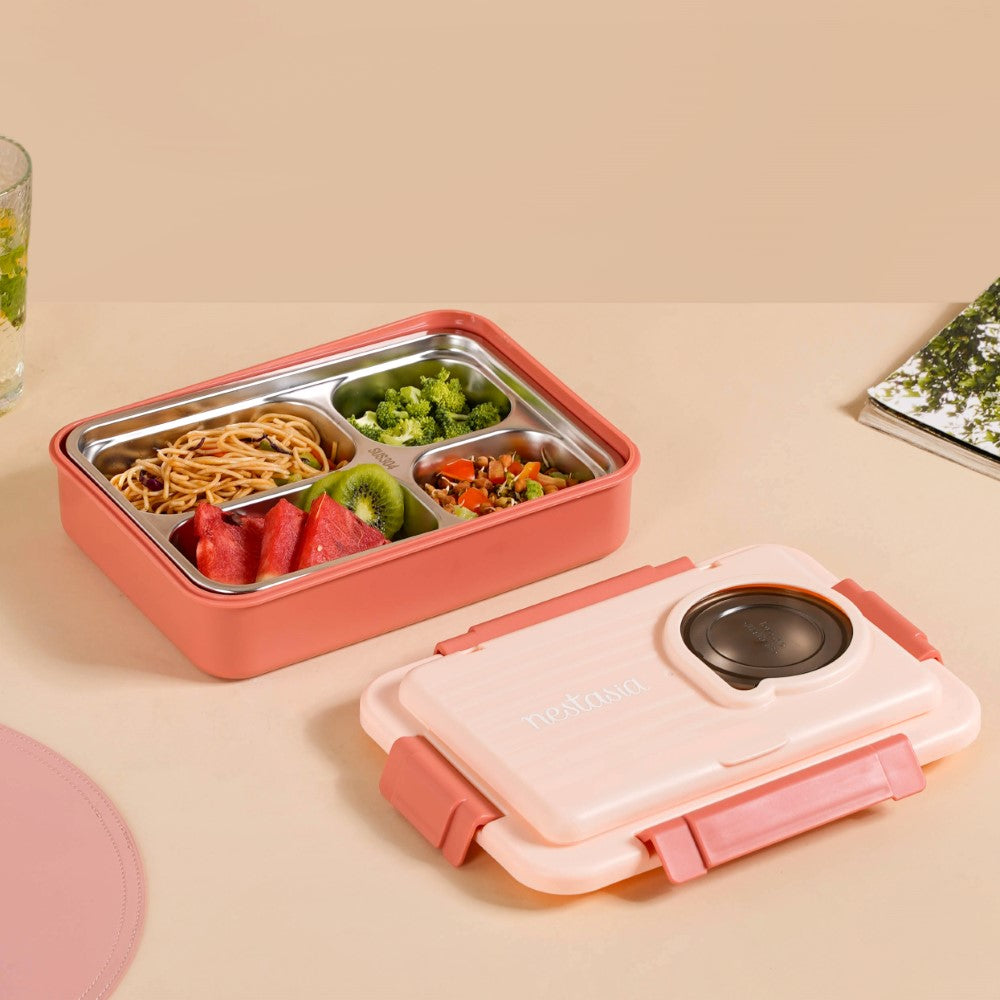 Bento Lunch Box With 4 Compartments Pink 1000ml Nestasia
