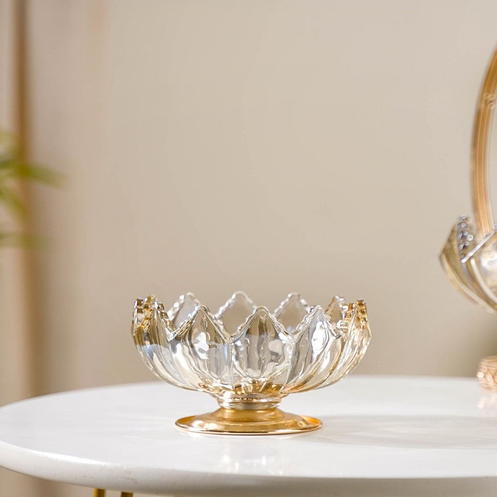 Crystal Glass Lotus Decorative Bowl With Stand Amber Nestasia