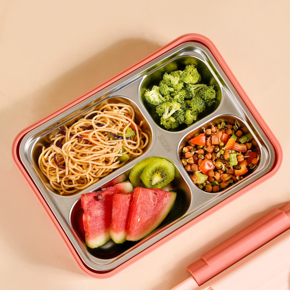 Bento Lunch Box With 4 Compartments Pink 1000ml Nestasia