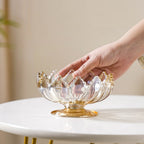 Crystal Glass Lotus Decorative Bowl With Stand Amber Nestasia