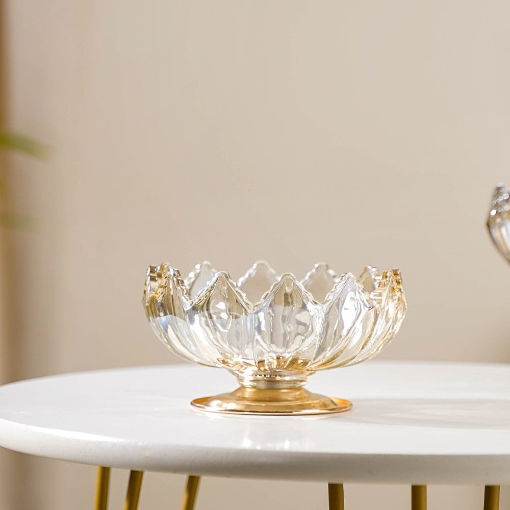 Crystal Glass Lotus Decorative Bowl With Stand Amber Nestasia