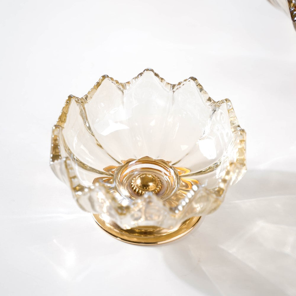 Crystal Glass Lotus Decorative Bowl With Stand Amber Nestasia