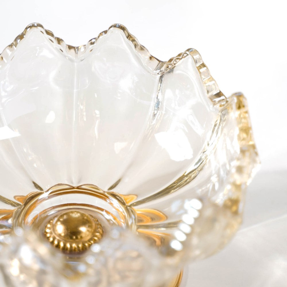 Crystal Glass Lotus Decorative Bowl With Stand Amber Nestasia