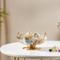 Crystal Glass Lotus Decorative Bowl With Stand Amber Nestasia