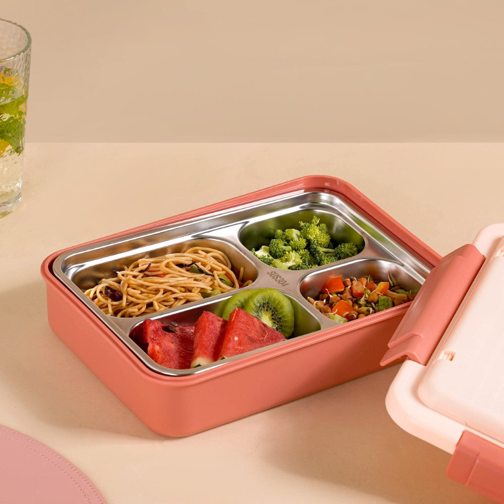 Bento Lunch Box With 4 Compartments Pink 1000ml Nestasia