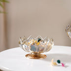 Crystal Glass Lotus Decorative Bowl With Stand Amber Nestasia