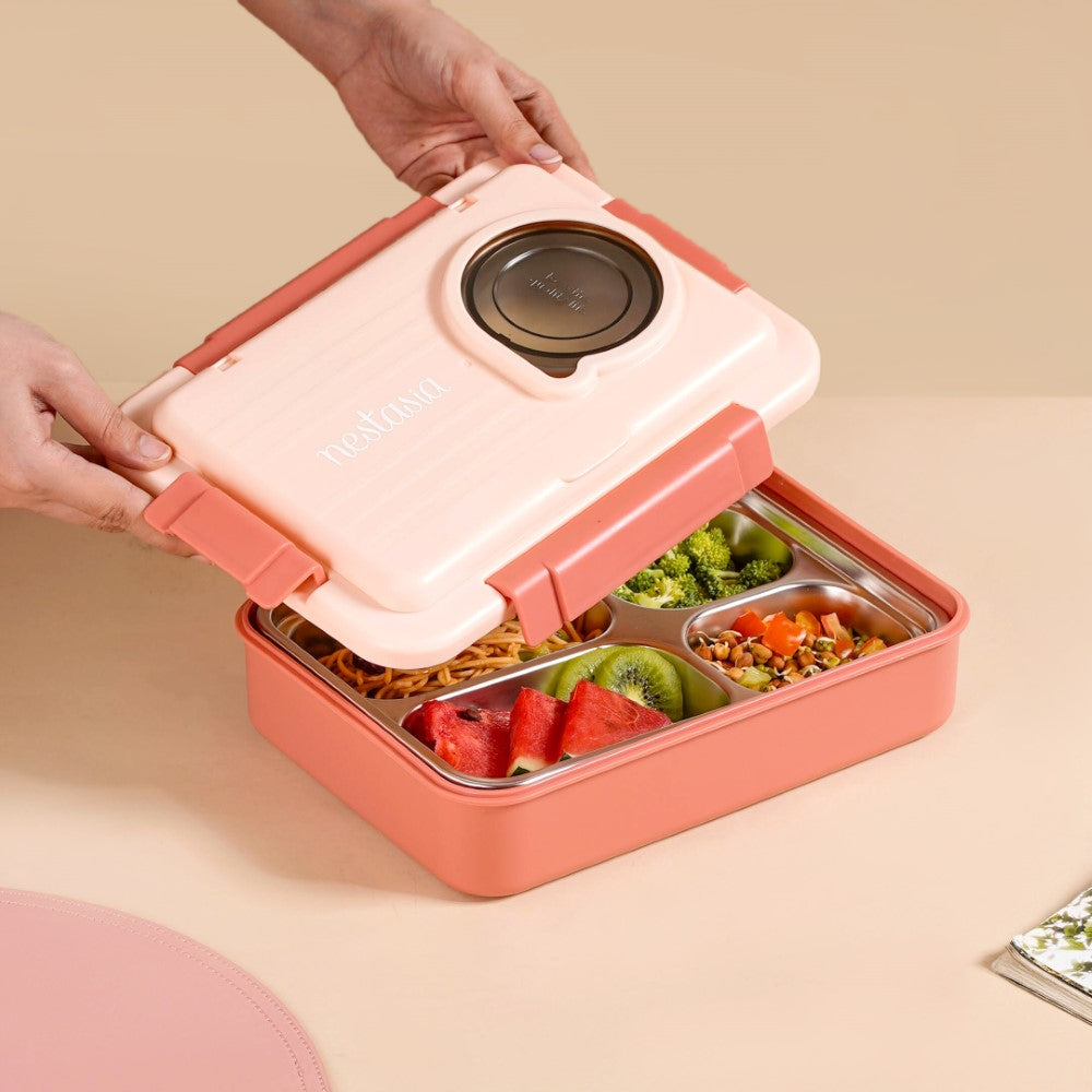 Bento Lunch Box With 4 Compartments Pink 1000ml Nestasia