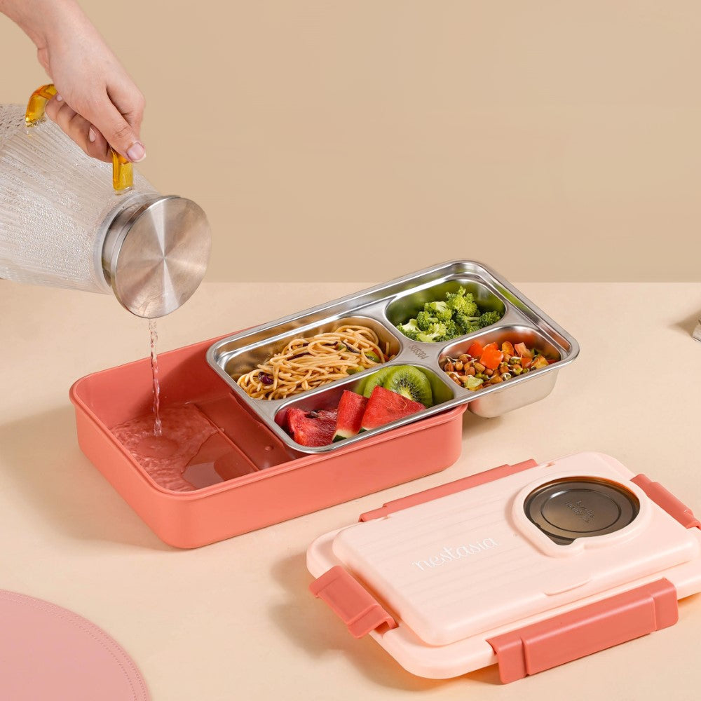 Bento Lunch Box With 4 Compartments Pink 1000ml Nestasia