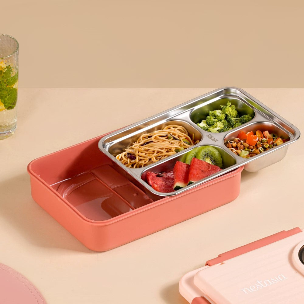 Bento Lunch Box With 4 Compartments Pink 1000ml Nestasia