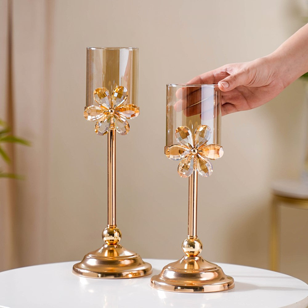 Crystal Flower Candle Holder Set Of 2 Nestasia