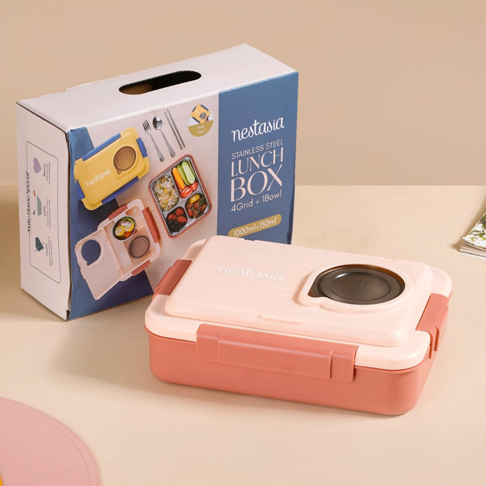 Bento Lunch Box With 4 Compartments Pink 1000ml Nestasia
