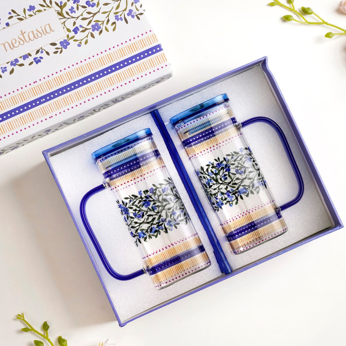 Sapphire Sipper With Straw Set Of 2 In Gift Box Nestasia