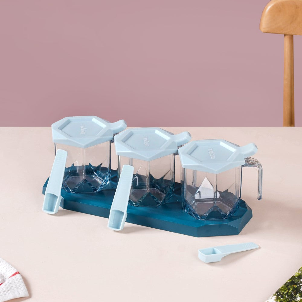 Spice Containers With Spoons Set Of 3 Blue Nestasia