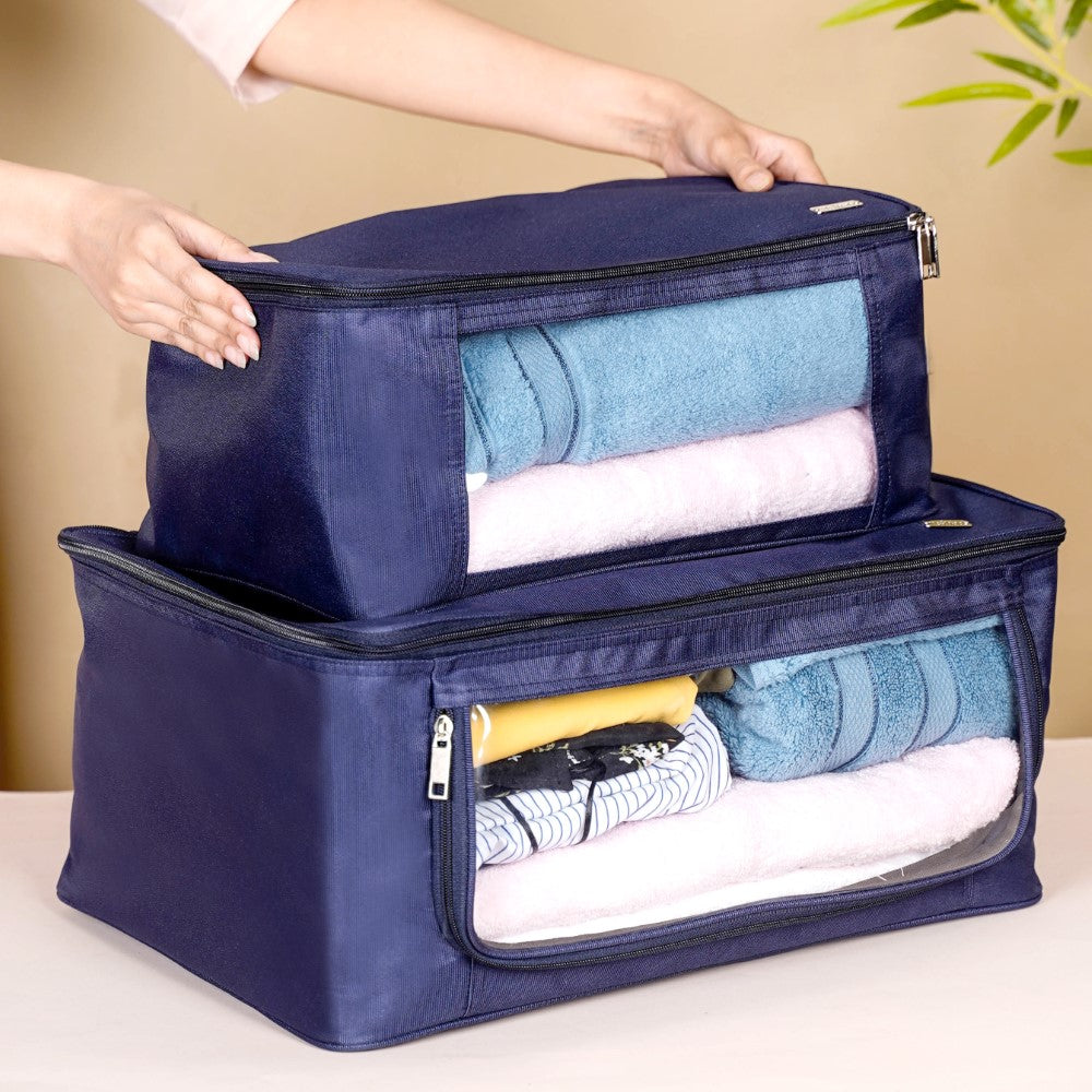 Wardrobe Storage Organiser Bag Set Of 2 Blue Nestasia